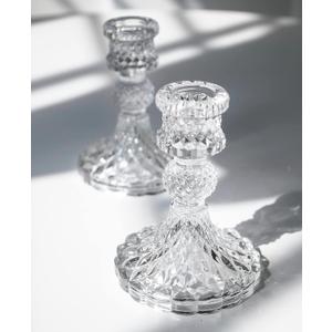 Taper Candle Holders Set of 24, Clear Glass Candlestick Holder Fit 0.8 Inch Candles, 4 Inch Tall Crystal Decorative Candle Stand Centerpiece for Table Wedding Dinning Party