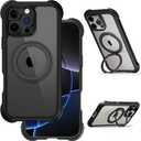 MAGEASY Designed for iPhone 16 Pro Max Case with 360° Rotatable Stand - 20ft Ultimate Drop Protection, Compatible with MagSafe, Premium Vegan Leather Frame | Odyssey Stand M (Leather Black)