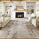 8x10 Washable Area Rug Brown Grey Neutral Abstract Living Room Bedroom Large Throw Rug Non Slip Soft Low Pile Indoor Floor Carpet for Dining Room Kitchen Office Entryway (8ft x 10ft (Rectangular))