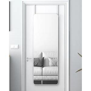 48"x 14" Door Mirror, Full Length Mirror Wall Mounted, Over The Door Full Body Hanging Rounded Corner-White