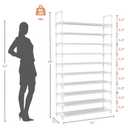 LANTEFUL Tall Shoe Rack 10 Tier Shoe Organizer Large Shoe Shelf with 18 Hooks Storage for 50 Pair Sneaker and Boot, Stackable Vertical Shoe Rack Organizer for Closet, Entryway, Bedroom, White