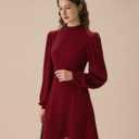 RIHOAS Women's High Neck Sheer Sleeve Cocktail Dress, Slim Fit Long Sleeve Side Slit Little Black Dress (Red, XS)