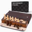 15 Inch Walnut Magnetic Chess Board Set for Adults Kids Wooden Chess, Folding Portable Travel Chess Game for Tournament Professional Beginner