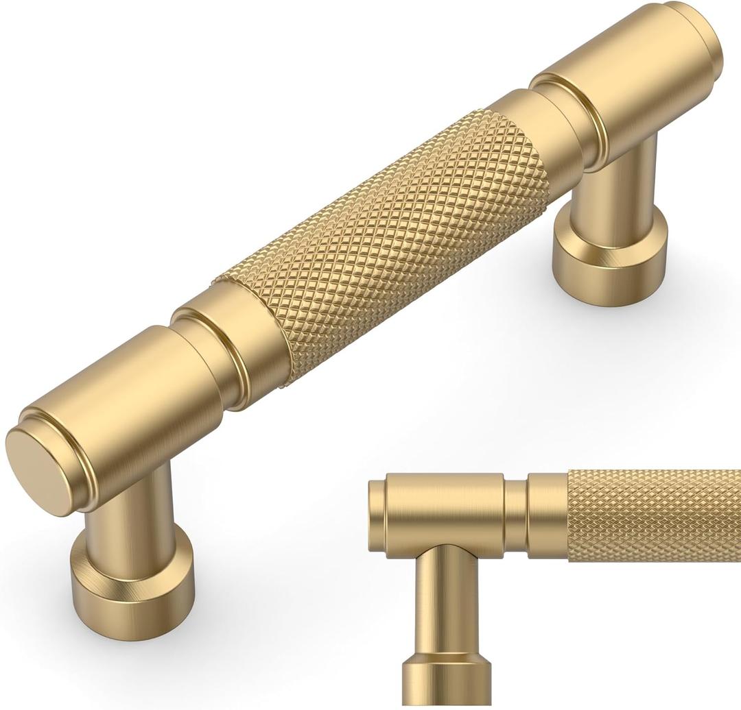 Amerdeco 10 Pack Champagne Bronze knurled Cabinet Pulls 3 Inch(76mm) Hole Center Drawer Pulls Cabinet Hardware Kitchen Cabinet Handles for Bathroom ZH0072