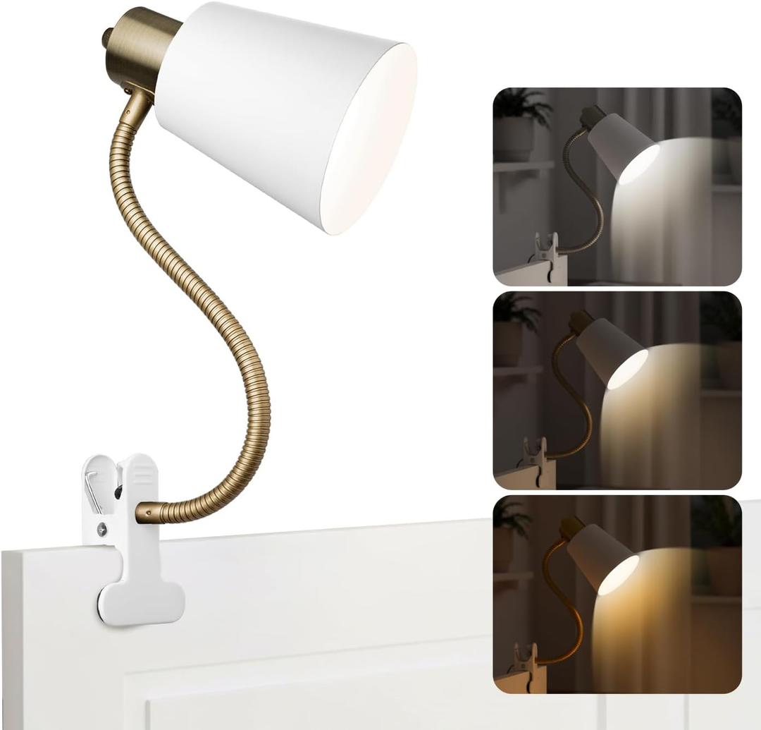 Desk lamp Eye-Caring Table Lamps, 360Rotation Gooseneck Clip on Lamp Reading Light, Portable Reading Book Light, Clamp Light, Study Desk Lamps for Bedroom and Office Home Lighting (Black and White)