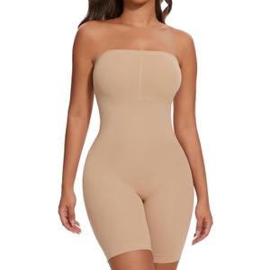 SHAPERIN Strapless Shapewear Bodysuit for Women Tummy Control Full Body Shaper with Removable Straps (Small, Nude)