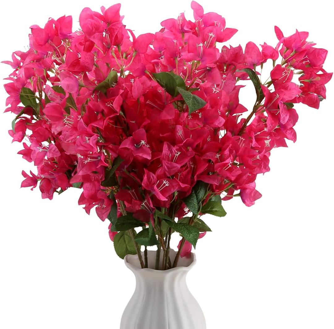 30 Inch Silk Bougainvillea Artificial FlowersUV ResistantPack of 6 pcs, 18 Branch, Faux Flower StemsFake Bougainvillea Vines, Using for Wedding & Porch & Home & Party & Garden Decor(Rose Red)