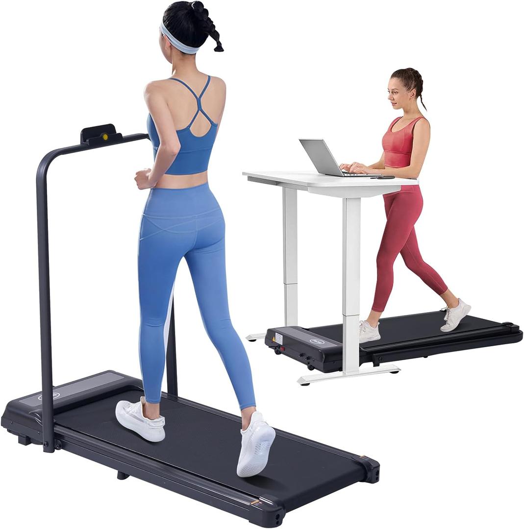 Walking Pad Treadmill with Handles, Folding Foldable Electric Treadmills for Home Small, 3.0HP Walking Pad with Handle Bar, 3 in 1 Portable Under Desk Treadmill with LED Display, 320LBS Capacity