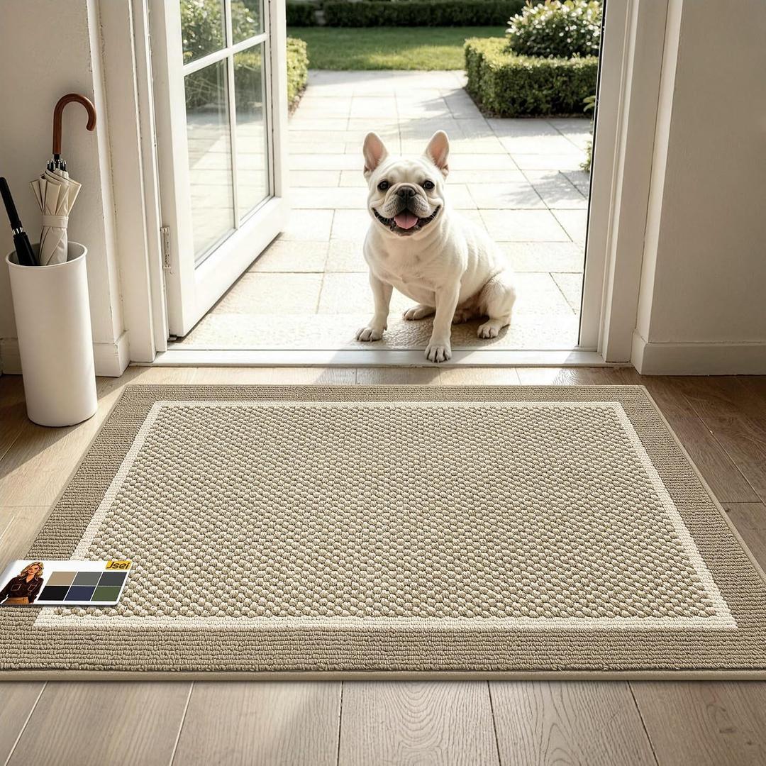 JSEI Dirt Trapper Door Mat 24"x36", Non-Slip Doormat,Beige | Entryway Rugs Washable, Dirt Resistant and Absorbent Welcome Mat, Low Profile Floor Mats for Front Back Door and Entrance