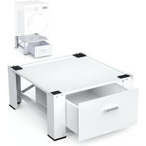 SKM Washer and Dryer Pedestal with Solid Top and Drawer, 28x28x14 in, White