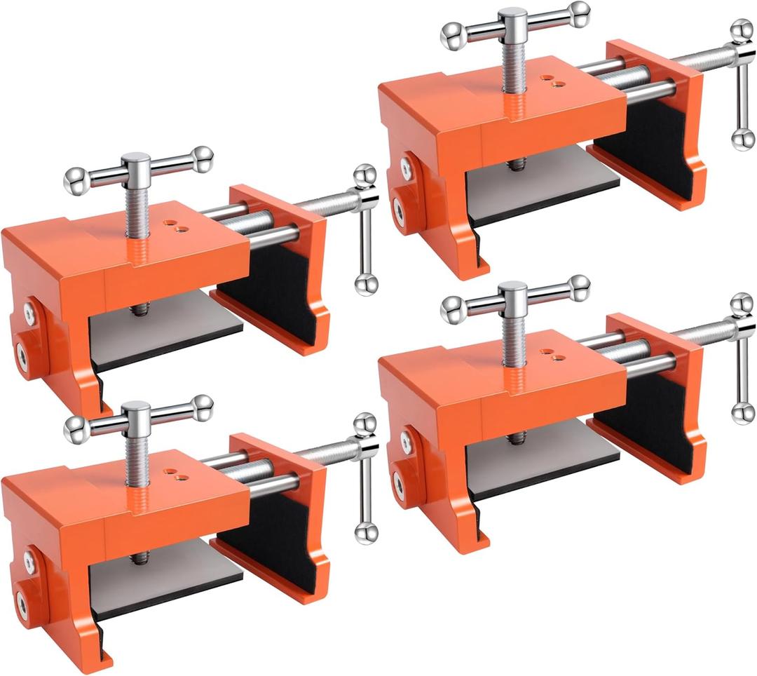 Cabinet Clamps for Installing Cabinets, 4 Pcs Professional Claw Clamps for Cabinets, Sturdy Cabinet Face Frame Clamps with Adjustable Two Side Screws, Alignment Plate and Stickable Protection Pads