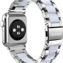 Wearlizer Silver Compatible with Apple Watch Band 38/40/41/42mm, Fashion Womens Men Stainless Steel Strap White Resin Wristband Replacement Metal iWatch Series 11 10 9 8 7 6 5 4 3 SE/Ultra 3 2 1
