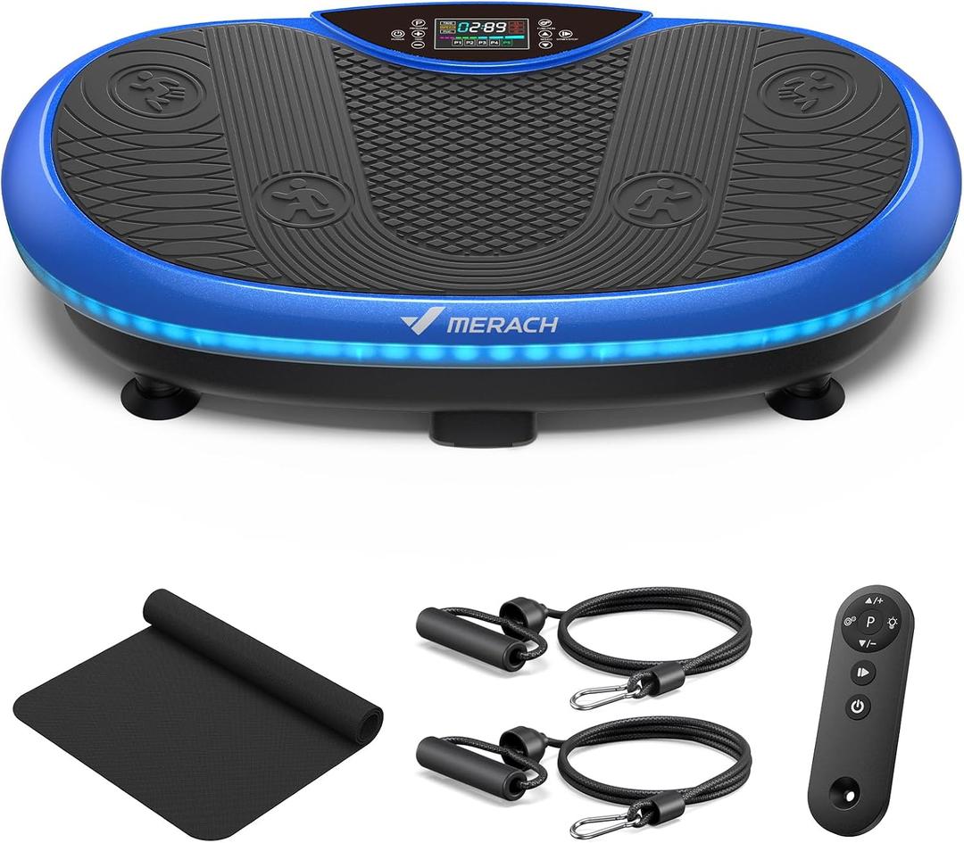 MERACH Vibration Plate Exercise Machine, 4D Whole Body Workout Vibrating Platform for Lymphatic Drainage Weight Loss Muscle Activation, Home Fitness Equipment with Bluetooth Light Pull Cord
