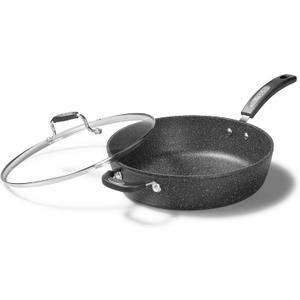 Starfrit The Rock 12'' (30cm) Non-Stick Jumbo Cooker Pan with Lid - Durable Forged Aluminum - Oven Safe - PFOA Free - Easy to Clean - Black
