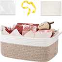 OIASKET Basket for Gifts Empty, Woven Storage Basket with Gift Bag, Ribbon and Wrap Tissue Paper, Small Rope Toy Storage with Handles for Baby Shower, Dog Toy Organizer, 13.6" x 10" x 5.9 (Brown & White)