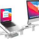 RQUOIRE Ergonomic Acrylic Dual Monitor Stand with Adjustable Laptop Riser, Compatible with Desktop, Printer, TV and More Devices,Monitor Riser Holder Suitable for 2 Monitors (Clear)