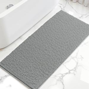 SUBRTEX Bathroom Rugs, 24" x 55" Chenille Bath Rug Soft Short Plush Bath Mat Soft Shower Mat Water Absorbent Shower Mat Quick Dry Machine Washable, Light Gray