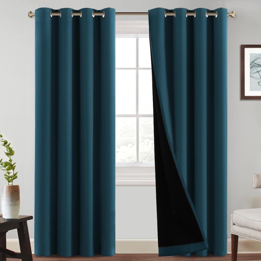 PrinceDeco 100% Blackout Curtains with Black Liner Backing Privacy Protection & Noise Reducing Black Lined Insulated Window Treatment Curtains,52 inches Wide x 84 inches Long, Set of 2, Deep Teal PrinceDeco 100% Blackout Curtains with Black Liner Backing Privacy Protection & Noise Reducing Black Lined Insulated Window Treatment Curtains,52 inches Wide x 84 inches Long, Set of 2, Deep Teal
