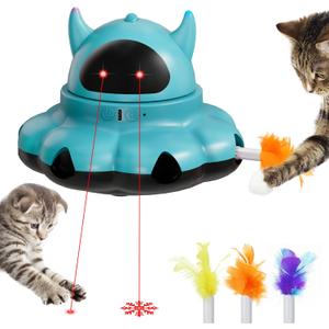 MIKK Cat Laser Toy Cat Feather Toys 2-in-1 Interactive for Indoor Cats Automatic with Remote Control Moving Ambush USB-C Rechargeable Electronic Kitten Toy for Indoor Exercise (Blue)