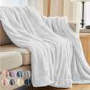The Connecticut Home Co Throw Blanket for Couch, Soft Fluffy Room Decor, Cozy Warm Throws for Bed, Couches, Gifts for Women, Bedroom Cute Aesthetic Blankets Faux Fur and Sherpa, 65x50, White