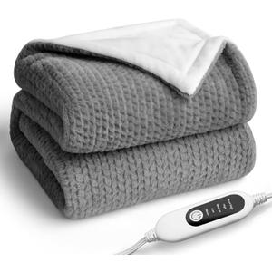 Heated Blanket Electric Blanket, Cozy Faux Rabbit Fur & Soft Flannel Warm Heater Throw Blanket with 5 Fast Heating Levels &10Hours Auto-Off Over-Heat Protection50" x 60" (Grey)