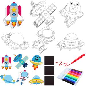 30 Pcs Outer Space Crafts for Kids Color Your Own Space Magnets DIY Coloring Magnet Cutouts Kits for Party Kids Gift for School Classroom Ornament Decorations