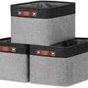 DULLEMELO Fabric Baskets for Storage, Rectangular Fabric Storage Bins Collapsible, Perfect for Shelves, Closets, Nursery, Empty Gift Baskets, Black&Grey (3-Pack Medium-15 inch X 11 inch X 9.5 inch)