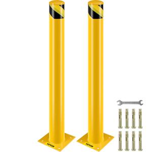 VEVOR Safety Bollard, 42 Inch Height Bollard Post, 4.5 Inch Diameter Steel Pipe Safety Bollard Post, Yellow Steel Bollard, Steel Safety Bollard with 8 Anchor Bolts, Perfect for Traffic-Sensitive Area