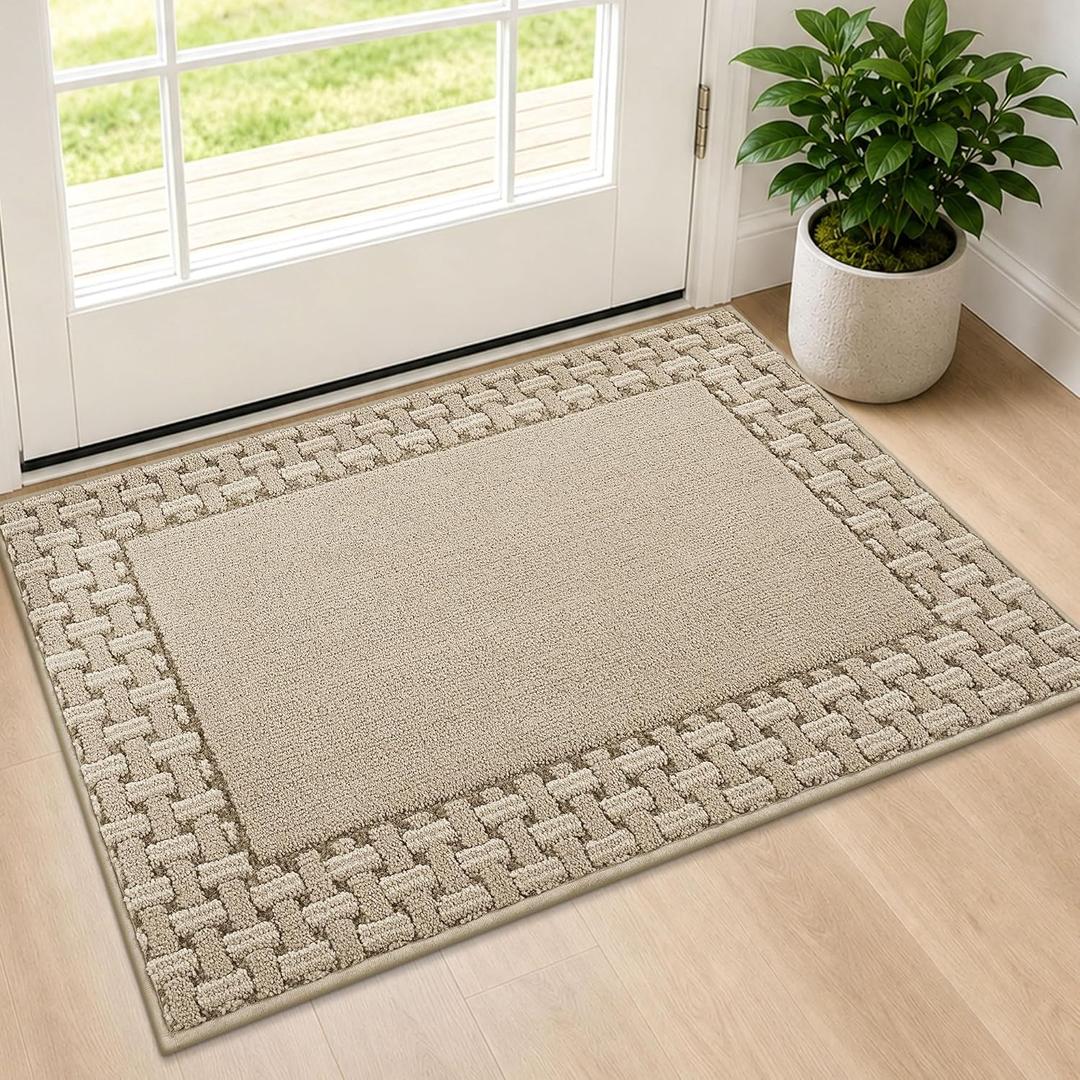 Dirt Trapper Door Mats 24x36in, Non-Slip Entryway Rugs, Beige