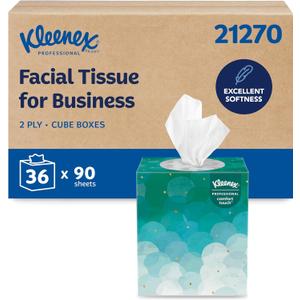 Kleenex Professional Facial Tissue, Bulk (21270), 2-Ply, White, Upright Cube Boxed Format, Designed for Business (90 Tissues/Box, 36 Boxes, 3,240 Sheets/Case)
