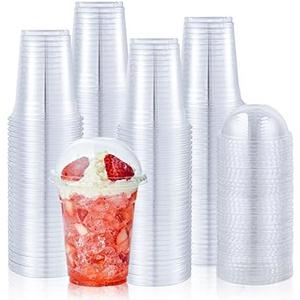 Lilymicky [100 Sets 16 oz Clear Plastic Cups With Dome Lids, Disposable Plastic Drinking Cups, 16 oz Parfait Cups for Ice Coffee, Smoothie, Bubble Boba