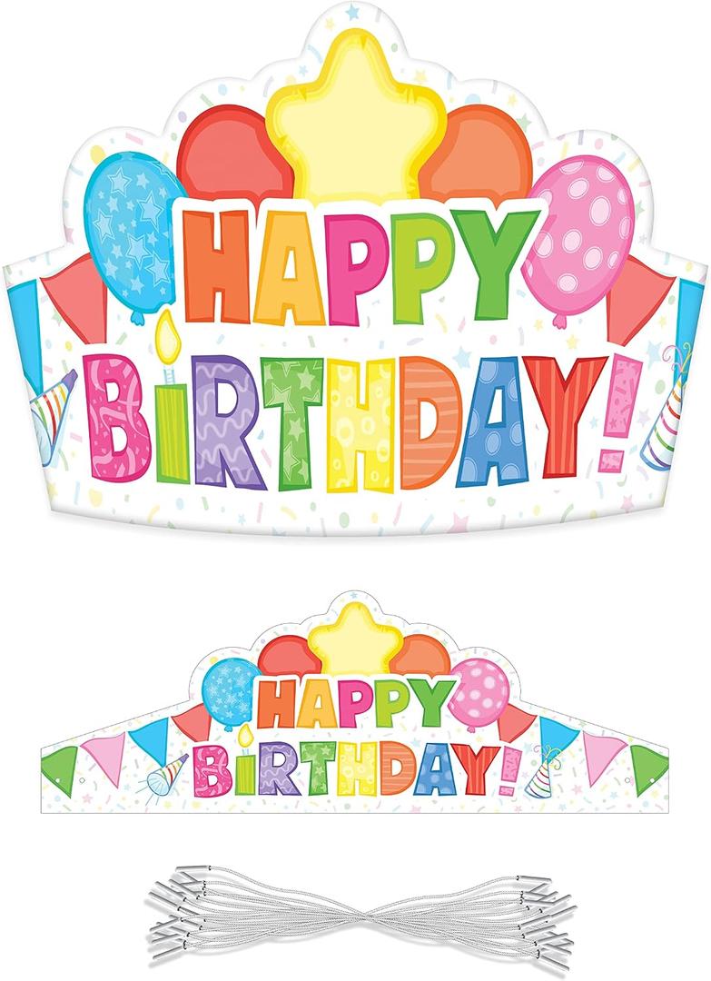 Carson Dellosa 30-Piece Birthday Crowns for Kids, Happy Birthday Party Hats for Kids, Colorful Paper Birthday Crowns for Classroom Party Supplies, Birthday Classroom Décor