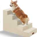 Dog Stairs for Small Dogs Pet Stairs for Sofa Couch Dog Ramp Pet Steps with Removable Washable Cover, Beige, 22" H, 5-Step