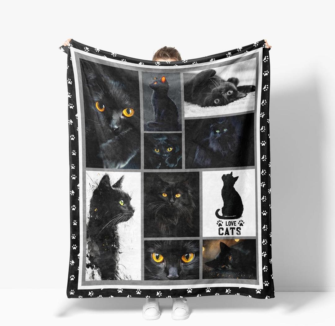 Cat Throw Blanket Soft Warm Cozy Black Cats Blankets Fuzzy Plush Fleece Cat Blanket Gifts for Couch Bed Sofa Home Decor 40''X50''