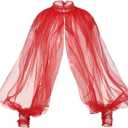 Women's Sexy Batwing Long Sleeves Sheer Shirt See Through Mock Neck Irregular Tops Front Back Split Shawl (Red)