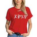 Valentines Shirts for Women Cute Valentines Short Sleeve Tee Tops Red Valentine Blous (Red, XL)