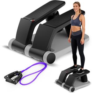 Air Stepper Exercise Machine with Resistance Bands, Stair Stepper with LCD Monitor, Adjustable Resistance Cardio Trainer for Home Workout, Compact Fitness Equipment, 300 lbs Weight Capacity