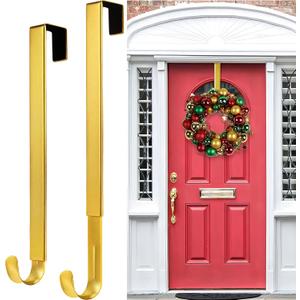 Gold Wreath Hanger, Christmas Decorations Adjustable Wreath Hangers for Front Door Adjustable from 14.9-25 Inches Over The Door Hooks Organizer Larger Hangers Festival Wreaths, Decorations Hook