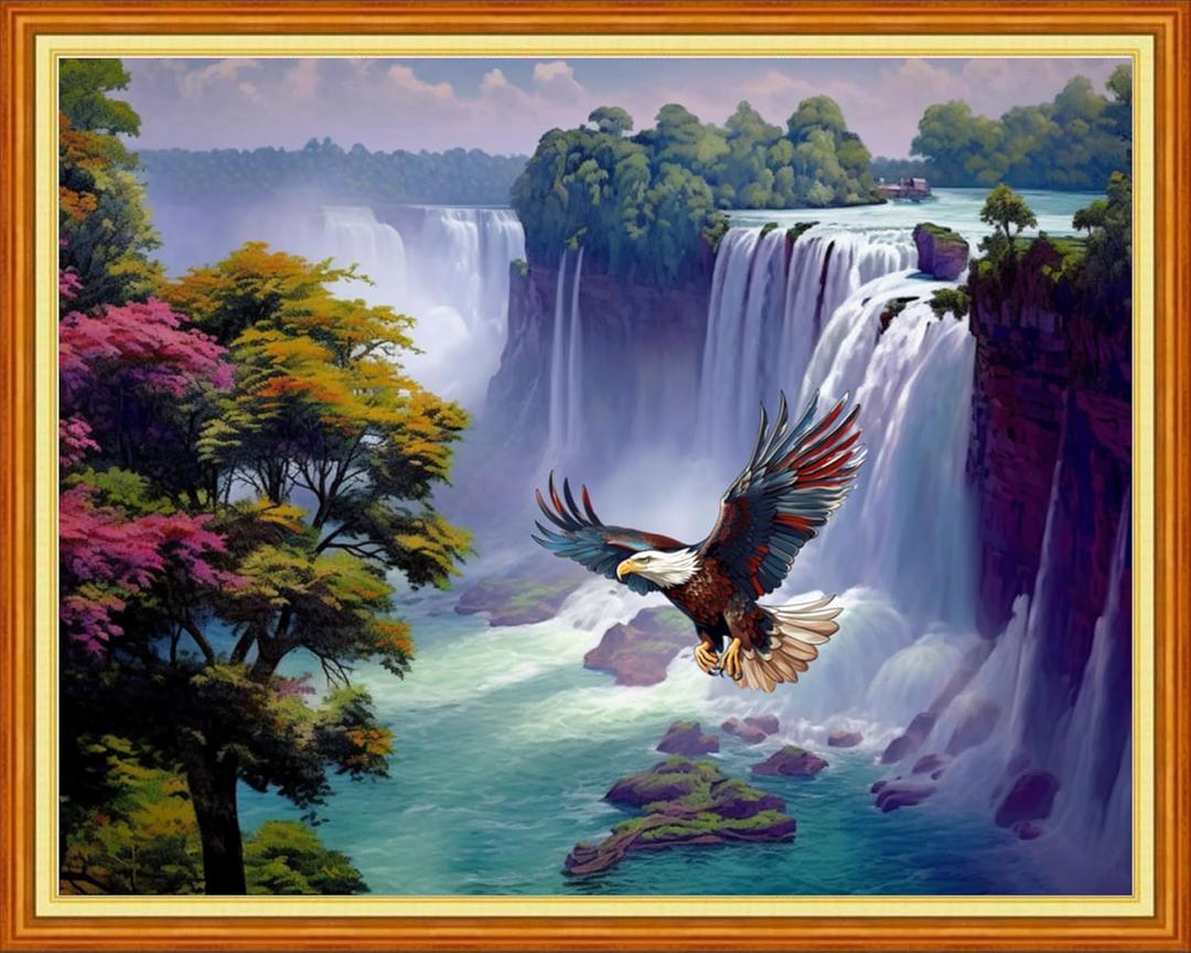 Foxhool Beginners Cross Stitch Kits Stamped Full Range of Embroidery Kits for Adults DIY Cross Stitches kit Embroidery Patterns for Needlepoint kit-Eagle Falls 16x20 inch