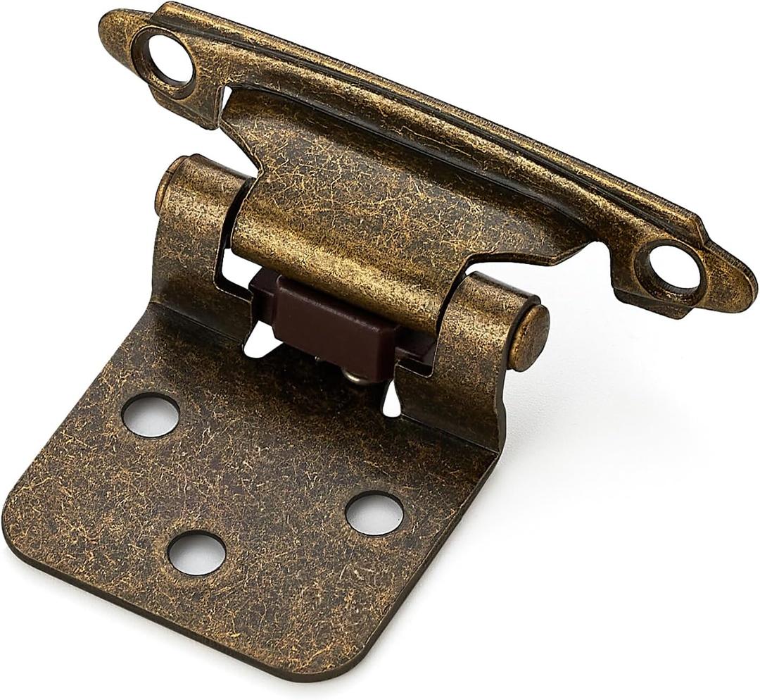 Ravinte 60 Pack (30 Pairs) 1/2 inch Overlay Cabinet Hinges, Self-Closing Semi-Concealed Face Mount, Antique Brass Decorative Hardware with Door Bumpers for Kitchen & Cupboard Doors