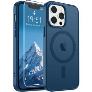 SUPFINE Magnetic for iPhone 13 Pro Case with Screen Protector (Compatible with MagSafe) (Military Grade Drop Protection) Translucent Matte Shockproof with Anti-Fingerprint Phone Case,Deep Blue