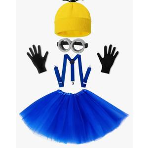 WISHTEN 5 PCS Halloween Costume for Kids Girls, Goggles/Beanie/Tutu Skirt/Suspenders/Gloves Halloween Costume Accessories