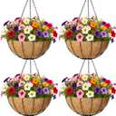 4 Pack Hanging Planters 12 Inch Metal Hanging Planter Basket Flower Pots with Coco Coir Liners Round Wire Plant Holder for Indoor Outdoor Patio Porch Garden Railings Decoration