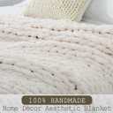 Chunky Knit Throw Blanket 50"X 60", 100% Handmade with Soft Chenille Yarn, 4.4lbs Thick Cable Knitted Blankets, Large Rope Knot Crochet Throws for Couch Sofa Bed Home Decor, Cream White