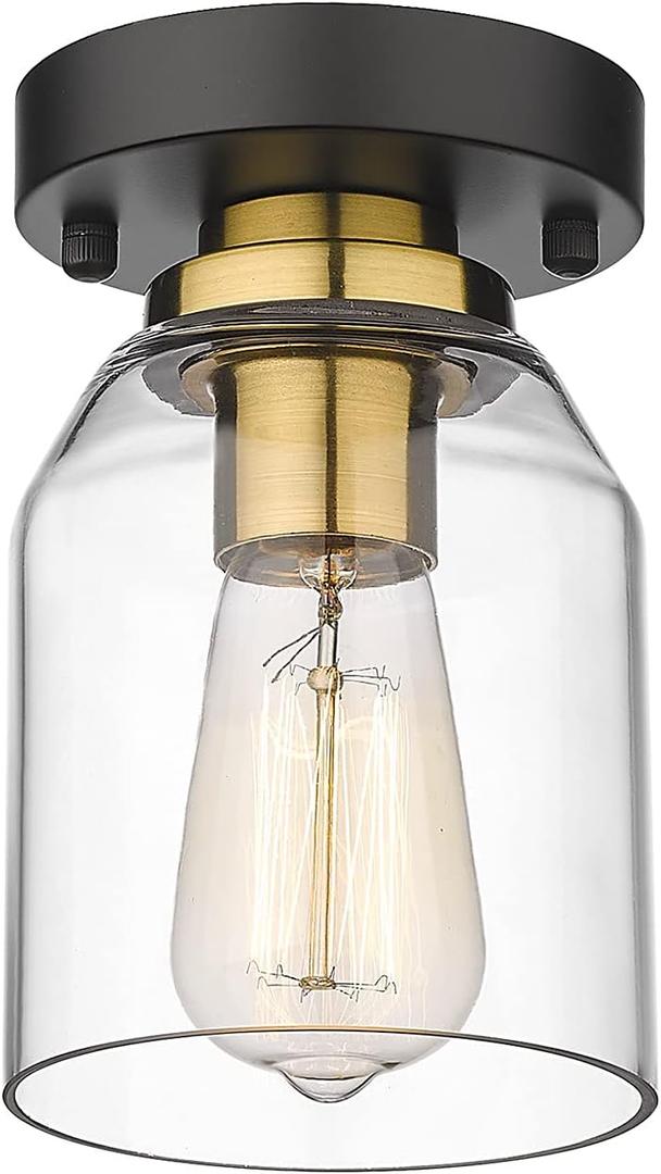 zeyu Small Ceiling Light Fixture, Modern Semi Flush Mount Ceiling Light for Hallway Bedroom Kitchen, Black and Gold Finish, ZG33F BK+BG (Clear Glass, 1 Pack)