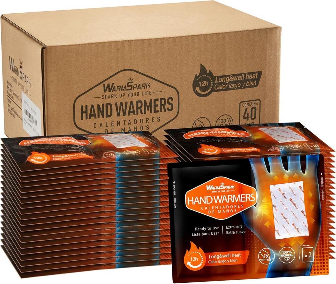 Hand Warmers Disposable Single Use Air Activated Heat Packs for Hands, Toes and Body - Up to 12 Hours of Heat - WarmSpark, 40 Pcs