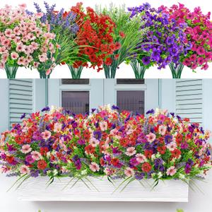 Der Rose 24 Bundles Artificial Flowers for Outdoors Fake Spring Flowers Plants UV Resistant for Home Garden Porch Window Wedding Decor (Multi-color a)