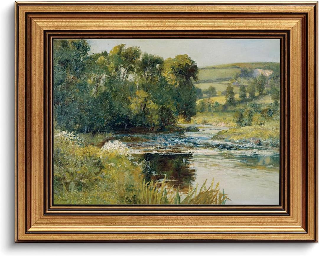 Gold Framed Wall Art Vintage River Canvas Wall Art Nature Landscape Antique River Artwork Prints Picture for Living Room Bedroom Farmhouse Bathroom Office Decor, 8x10