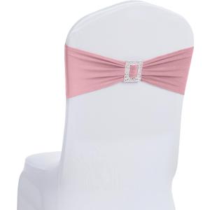 Joccun 60 PCS Spandex Chair Sashes Bows Stretch Chair Cover Band with Buckle Slider Universal Elastic Chair Ties for Wedding Banquet Party Event Decoration (Dusty Pink)