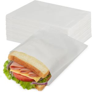 200 Pack White Paper Sandwich Bags with Seal Stickers, 6"x8"x1" Grease Resistant Cookie Sleeves Pasrty Bags for Lunch Packing, Treats, Snacks, Bagels, Baked Goods